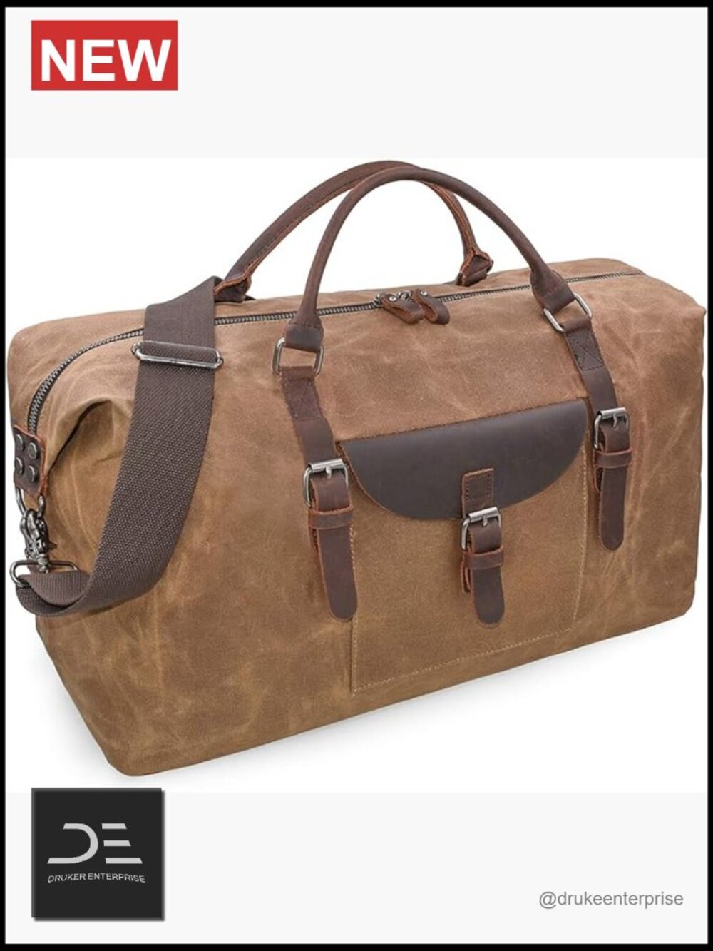 Large Waxed Canvas & Leather Travel Duffel Bag, Carry-on Weekender for Men, 55L